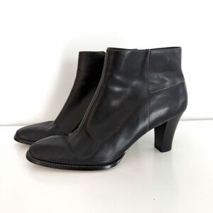 Anne Klein Lawyer Black Leather Ankle Bootie Women's Size 9.5 Contrast Seams
